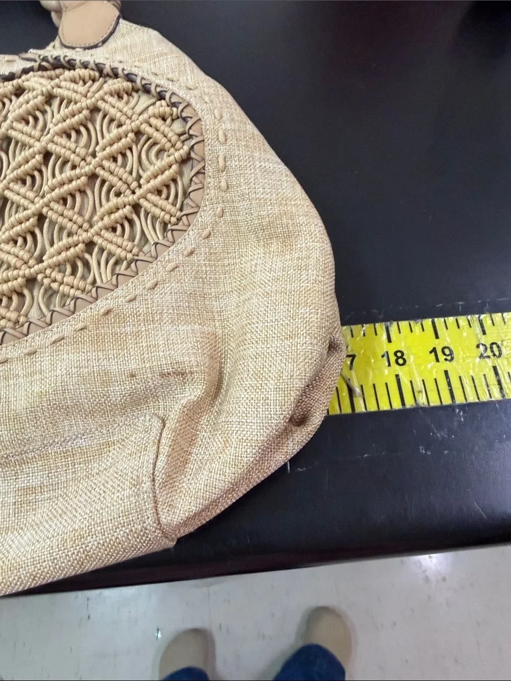 Beige Macramé Hobo Bag with Braided Ring Handles
